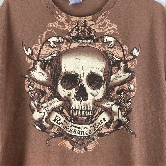 Pennsylvania Renaissance Faire Skull Pirate Graphic Printed Brown T-shirt 2XL - Picture 3 of 5